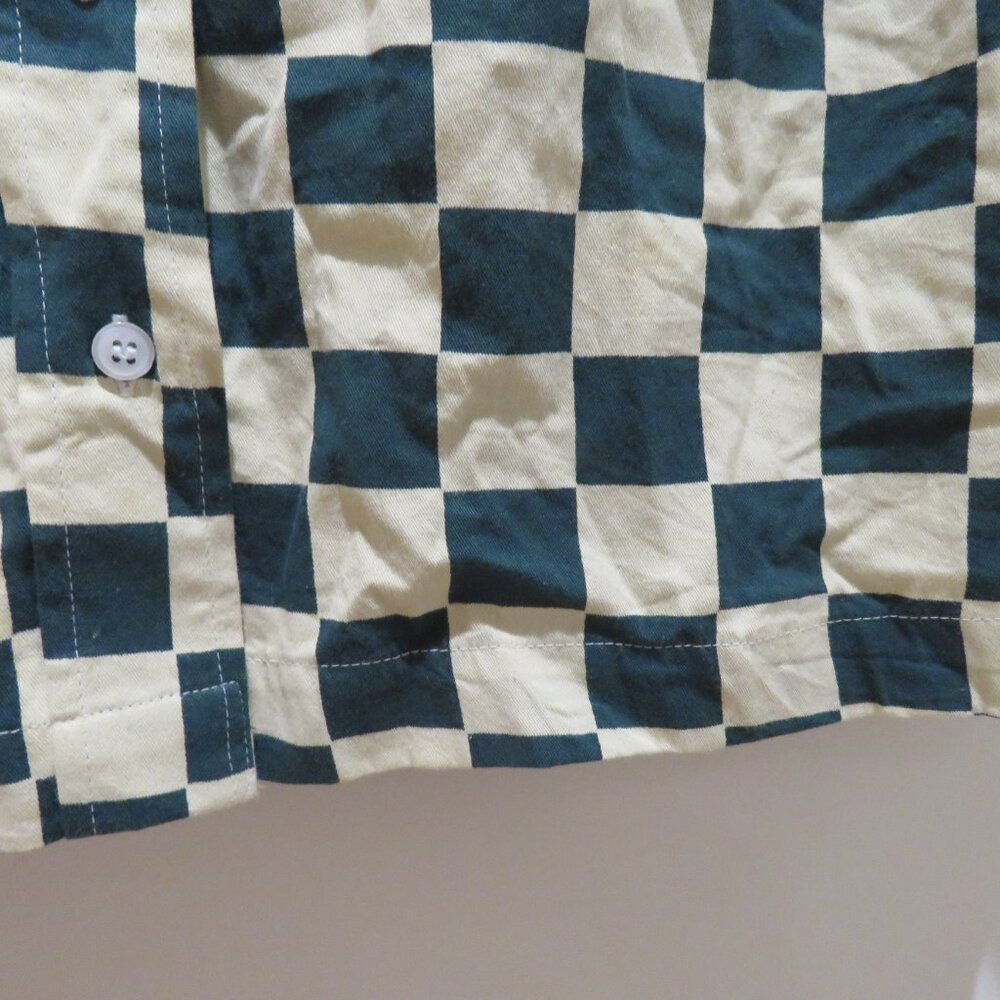 DUSHYANT Hand Printed 'The Cami' Crop Shirt in Green & White Chessboard Mod XS - Picture 6 of 13